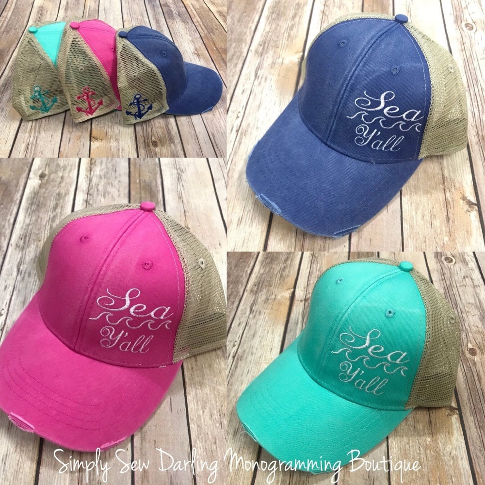 Sea Y'all Embroidered Distressed Hat